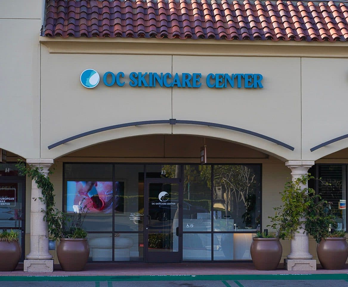 The OC Skincare Center storefront on Bison Avenue in Newport Beach