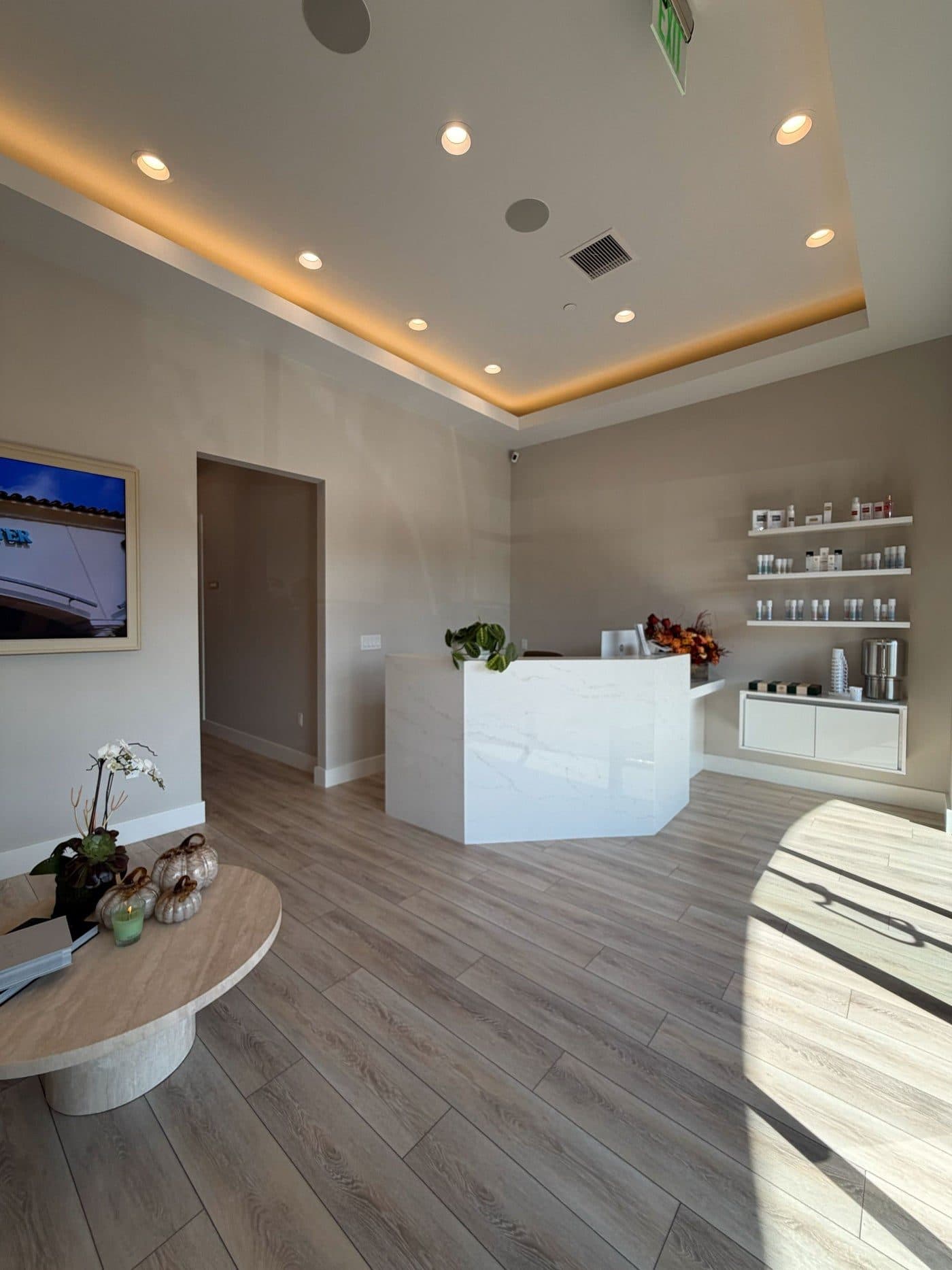 The reception and interior of the OC Skin Care Center studio